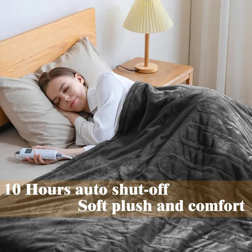 Vista 3 de SAFER Manta térmica eléctrica con panel de control LCD, 6 niveles de calefacción y 10 ajustes de temporizador, apagado automático, lavable a