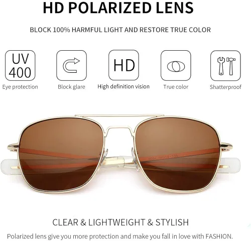 Vista 3 de IOHLNG Mens Aviator Sunglasses Polarized 55mm Pilot Military Square Shades with Bayonet Temples