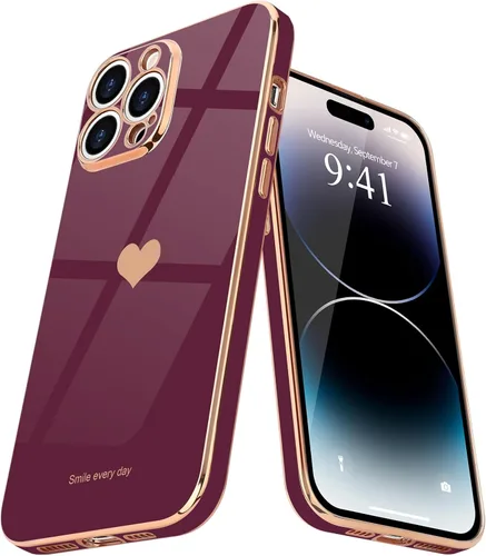 Vista 8 de Teageo Funda para iPhone 14 Pro Max para Mujeres y Niñas Lindo Corazón de Amor Lujoso Chapado Suave Brillante Cubierta Trasera Elevada Protección