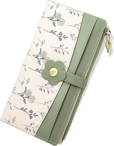 Vista 16 de Farcauo Billetera para mujer, billetera delgada para mujer, linda cartera delgada Kawaii con flores para mujer, tarjetero para mujer, Cartera