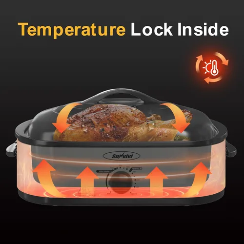 Vista 2 de Sunvivi Horno asador de 14 cuartos de galón, horno asador eléctrico de cocción lenta con tapa autohilvanado, tostadores de pavo con sartén y estante