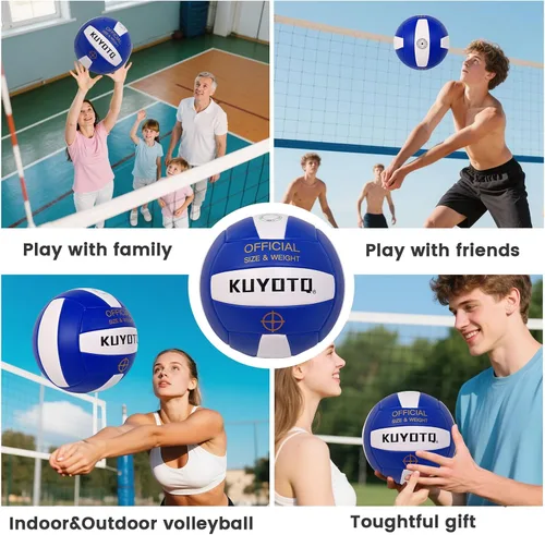 Vista 4 de KUYUTQ Beach Volleyball Official Size 5 for in & Outdoor, Sand Volley Ball with Thickened Soft Leather Cover Outdoor Volleyball, Machine Stitched