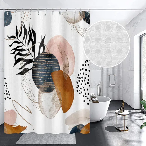 Vista 2 de Yeele Cortina de ducha bohemia de 71 x 71 pulgadas, cortinas de baño geométricas abstractas retro, arte estético, juegos de baño únicos
