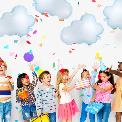 Vista 7 de Sumind 6 globos de papel de aluminio de nube blanca de 28 pulgadas, globos con forma de cielo azul, suministros de fiesta inflables reutilizables