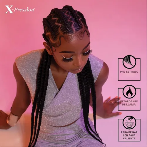 Vista 8 de Sensationnel X-Pression - Trenzas sintéticas prestiradas, 3 unidades, 58 pulgadas, negro azabache 1 Cabello trenzado, Kanekalon, ignífugo