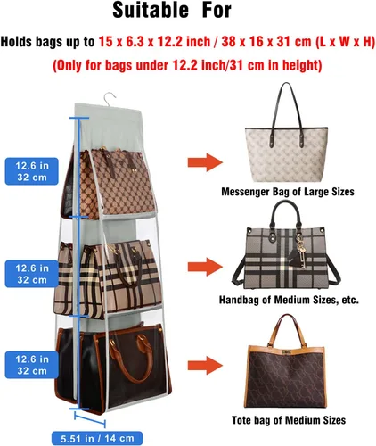 Vista 2 de Lirex Organizador colgante de bolso mediano y grande, 6 bolsillos, organizador plegable para colgar bolsos, tela Oxford, colgador de almacenamiento
