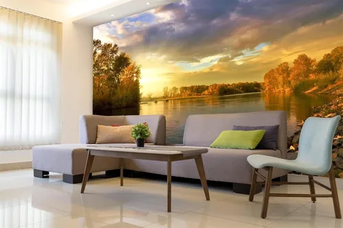 Vista 23 de Murales de pared 3D de estrellas de montañas, cielo nocturno, arte mural para despegar y pegar, calcomanías de pared extraíbles para sala de estar