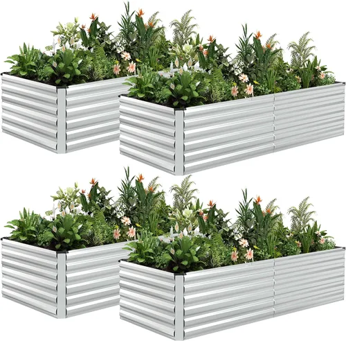 Vista 43 de NAVINE Cama de jardín elevada de 8 x 4 x 2 pies, macetas elevadas de metal grande, macetas para plantas al aire libre para verduras, flores
