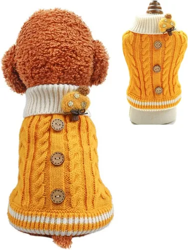 Vista 8 de Suéter de punto para perros pequeños, gatos, ropa gruesa y cálida para cachorros, cuello alto, elástico, chihuahua, bulldog y perro salchicha