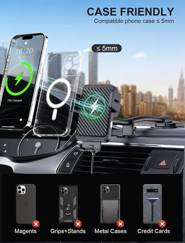Vista 6 de Cargador de coche inalámbrico, con cuello de cisne ajustable, cargador de automóvil de sujeción automática, tablero de instrumentos