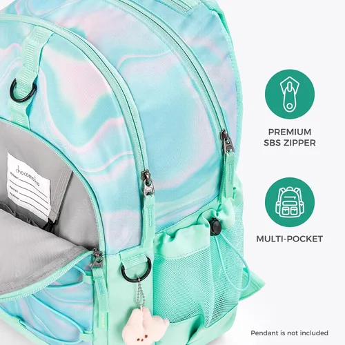 Vista 4 de Choco Mocha Mochila escolar para adolescentes y niños de 18 pulgadas, verde, turquesa (Teal-Green), Classic