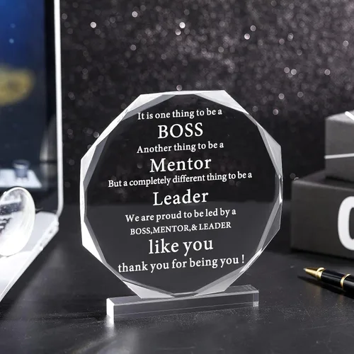 Vista 2 de Yulejo Regalos de Jefe Acrílico Regalos del Día del Jefe para Hombres Mujeres Líder de Oficina Regalo de Despedida para Apreciación Placa Divertida