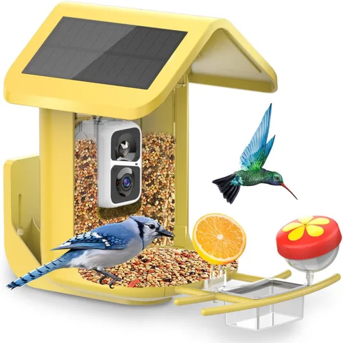 Vista 8 de Comedero para pájaros con cámara alimentado por energía solar: Comedero inteligente para aves con cámara de alimentación en vivo de 2K