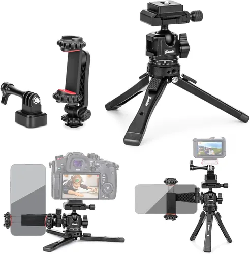 Vista 7 de Zeadio Heavy Metal Tripod Kit: 1/4" Screw Adapter Tripod Mount for Travel Recording Vlog & Camera iPhone Vlogging Kit & Camera Stand with 360°
