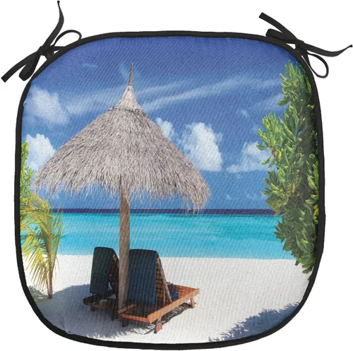Vista 7 de Lunarable Cojín para silla costera, diván del desierto, descanso solitario, vacaciones, tropical, resort playa, ocio, asiento acolchado para cocina