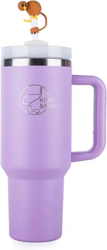 Vista 9 de Vaso de 40 onzas con asa y pajita, incluye pajita de kiwi (flores)