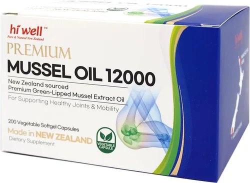 Vista 5 de Hi Well - Aceite de mejillón de labios verdes prémium de Nueva Zelanda/ 200 cápsulas de cápsulas/ Fabricado en Nueva Zelanda/ Procedente de aguas