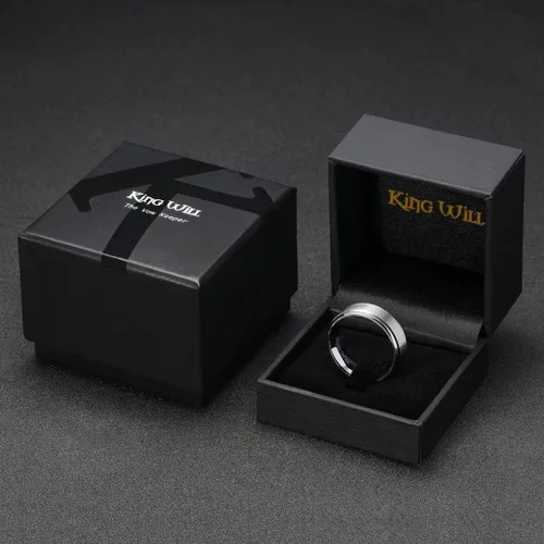 Vista 5 de King Will BASIC - Anillo de titanio negro para hombre, 0.315in, borde biselado pulido, acabado cepillado mate, juego de 2 piezas, Titanio, Sin