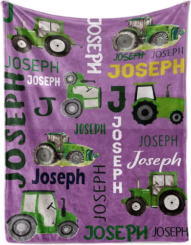 Vista 15 de Manta personalizada de tractores, nombre personalizado con diseño de camiones de tractor agrícola, manta de cama de franela de felpa suave