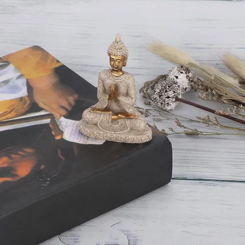 Vista 5 de Hilitand Mini escultura de Buda sentado de piedra arenisca, estatua de meditación, figura tallada, estatua para decoración del hogar, adorno