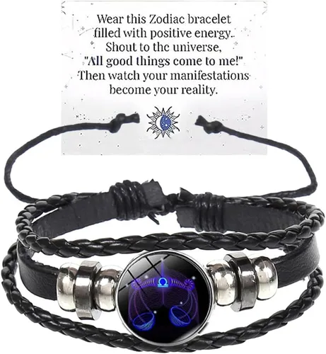 Vista 6 de Pulsera de Espíritu de Signos del Zodiaco Multicapa 12 Constelaciones Pulsera para Mujeres Hombres Pulseras de Cuero del Zodiaco Tejidas a Mano