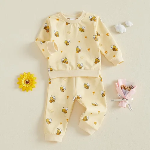 Vista 2 de Sudadera con estampado de abeja y pantalones de bolsillo para bebé niña