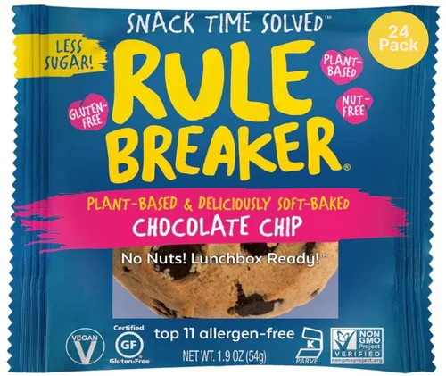 Vista 7 de Rule Breaker - Galletas veganas, sin gluten, sin nueces, hipoalergénicas, Kosher, envueltas individualmente, 1.9 oz, aperitivos