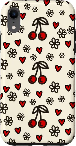 Vista 24 de Carcasa para iPhone 16 con diseño de cerezas, cerezas, diseño de corazón de San Valentín, color rojo