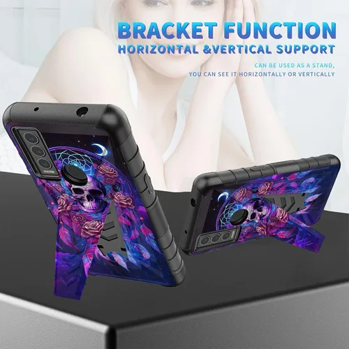 Vista 196 de Funda para AT&T Maestro Max 2021/Cricket Ovation 2 con protector de pantalla de vidrio templado, funda resistente con función atril integrada