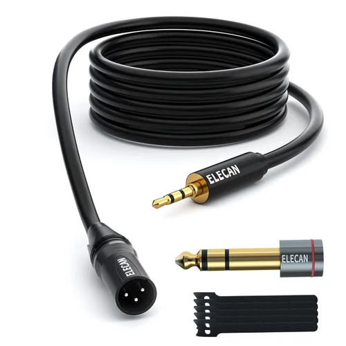Vista 16 de Elecan Cable Auxiliar TRS Macho a XLR Macho de 3.5mm (1/8 Pulgada) de 4 Pies, Cable de Micrófono Estéreo Blindado Profesional Balanceado, Chapado