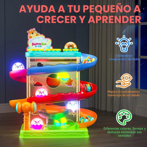 Vista 2 de 2 en 1 Pista de Carrera de Bolas Rodantes y Rampa de Coches para Niños Pequeños, Juguete de Bola con Martillo para Niños y Niñas, Juguetes