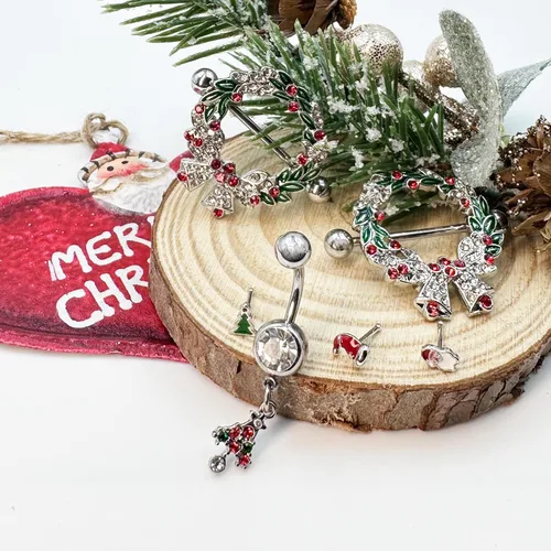 Vista 7 de KUNASSHIR Guirnalda de Navidad 14G, anillos para pezón, joyería de acero quirúrgico 316L, piercings de pezón, joyería de 0.63 pulgadas, Acero