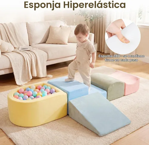 Vista 4 de INFANS Juguetes de escalada para niños pequeños, bloques de escalada de espuma y pozo de pelotas para bebé, juego de estructura de actividad de 5