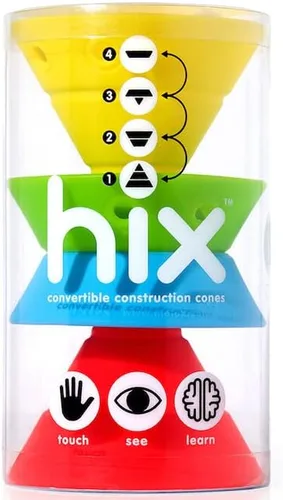 Vista 6 de Fat Brain Toys Hix by MOLUK - Pasteles - Conos apilables de silicona plegables, a partir de 2 años Foldable cones for artful stacking. Creative