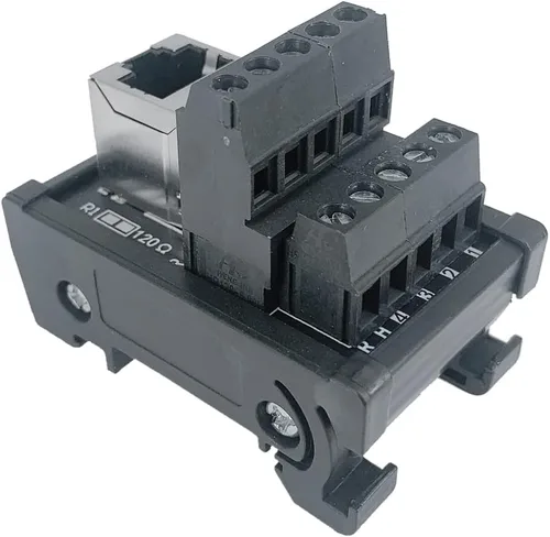 Vista 2 de Placa de distribución de conector Ethernet de montaje en riel DIN RJ45 8P8C, conector de bloque de terminales de conector vertical RJ45