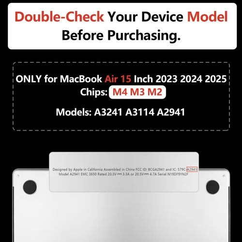 Vista 2 de TWOLSKOO Compatible con MacBook Air M4 de 15 pulgadas funda lanzamiento 2025-2023 M4 A3241 M3 A3114 M2 A2941, carcasa rígida de plástico y protector