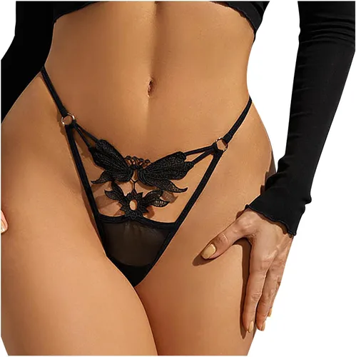 Vista 3 de Tangas de encaje para mujer, con corte sexy, cintura baja, espalda en T, ropa interior elástica transparente
