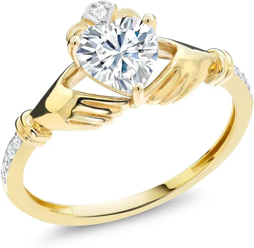 Vista 65 de Gem Stone King Anillo de compromiso claddagh celta irlandés de oro amarillo de 10 quilates con piedra preciosa en forma de corazón de 0.236 in