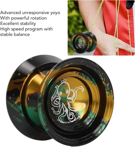 Vista 6 de YoYo - Bola de aleación de aluminio que no responde con guante, 3 cuerdas para adultos y niños (negro dorado) Yoyo Yo