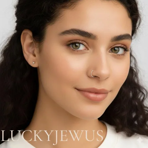 Vista 47 de LUCKYJEWUS Small Thin Gold or Sterling Silver Nose Ring Hoop for Women, Tiny Nose Piercing jewelry