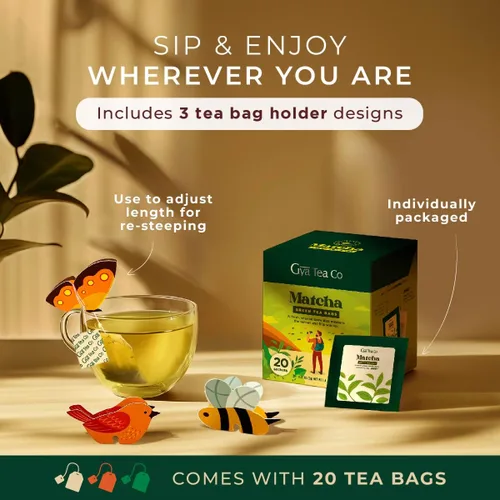 Vista 3 de Gya Tea Co Bolsas de té verde Matcha (20 bolsas) – Té suave con alto contenido de cafeína fresco y sedoso para refrescar la mañana y salud digestiva