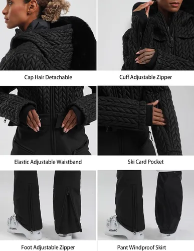 Vista 122 de GSOU SNOW Traje de esquí para mujer, traje de nieve delgado de una pieza, chaqueta de nieve, impermeable, resistente al viento, deportes al aire