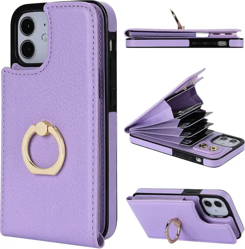 Vista 9 de Folosu Funda compatible con iPhone 12 Mini con soporte para tarjetas, rotación de 360°, soporte de anillo de dedo con función atril, protección