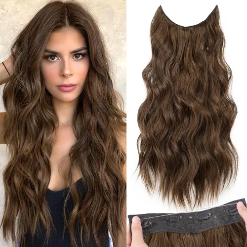 Vista 76 de KooKaStyle - Extensiones de cabello con hilo invisible, diadema transparente, ajustables, 4 clips fijadores, cabello largo y ondulado de 12
