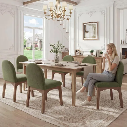 Vista 15 de HNY Juego de 2 sillas de comedor modernas de mediados de siglo, sillas de comedor tapizadas de tela de lino, sillas de cocina sin brazos con patas