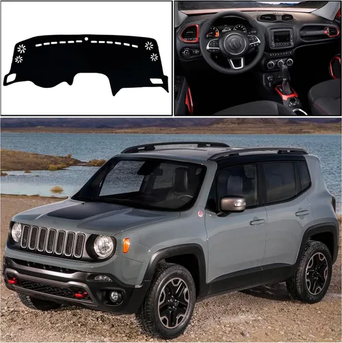 Vista 6 de Funda para salpicadero interior compatible con Jeep Renegade SUV Sport Latitude Limited Trailhawk 2015-2022 Protector de rayos UV (borde negro)