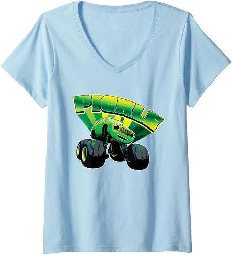 Vista 3 de Blaze and the Monster Machines Pickle Badge - Camiseta con cuello en V para mujer, Negro