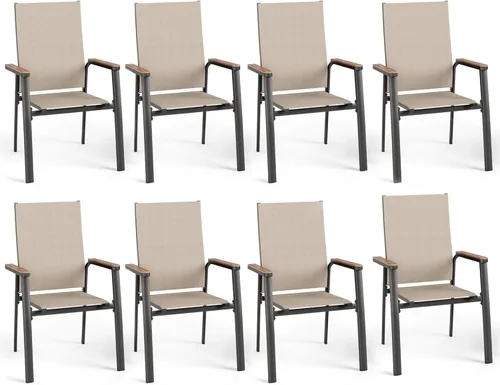 Vista 10 de MFSTUDIO Sillas de comedor para patio al aire libre, 2 sillas de patio con marco de metal con respaldo y reposabrazos, silla de patio resistente