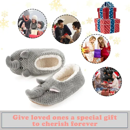 Vista 6 de cosyone1997 Lindas pantuflas de animales para niños, niñas y mujeres, calcetines de casa mullidos con suela antideslizante suave, regalos únicos