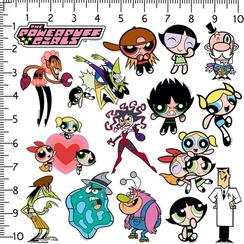 Vista 2 de Powerpuff Girls Character Collection - Calcomanías de vinilo troqueladas de 50 unidades, flores, burbujas, ranúnculo y villanos para laptop, botella